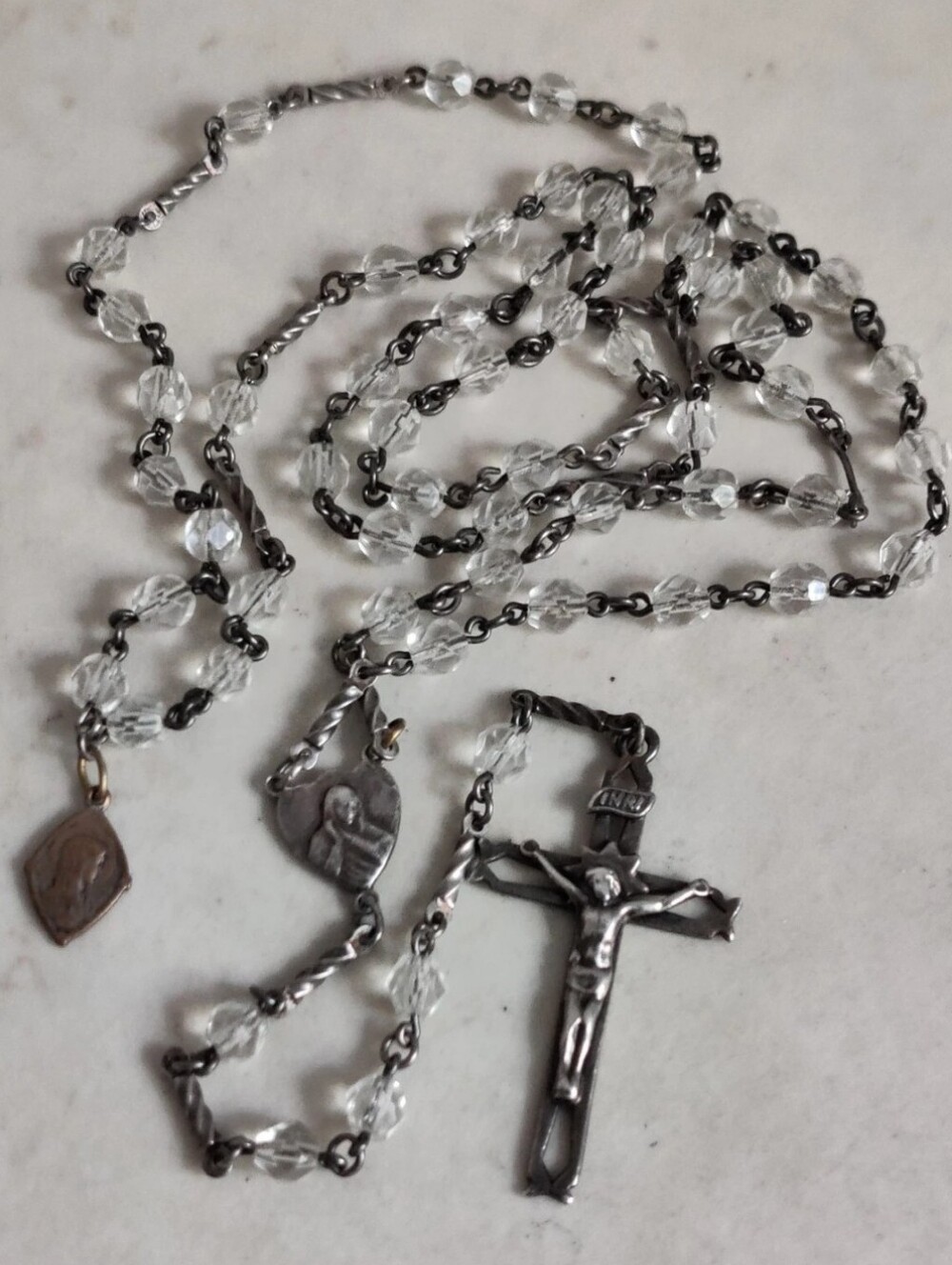 Old Sterling Silver And Crystal Rosary